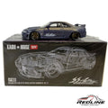 Redline Speed Diecast KAIDO HOUSE Nissan Skyline GT-R R33 model car with carbon fiber finish and bronze wheels on box