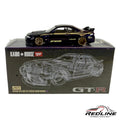 Redline Speed Diecast KAIDO HOUSE Nissan Skyline GT-R R33 model in purple with gold accents and Work wheels on box