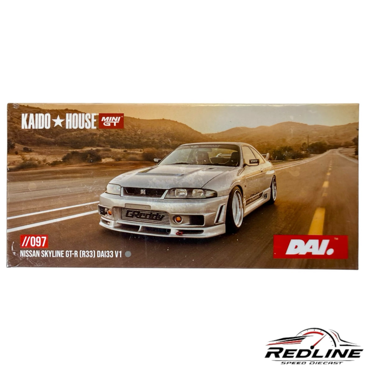 Redline Speed Diecast packaging for the Kaido House Mini GT Nissan Skyline GT-R R33 DAI33 V1 model car