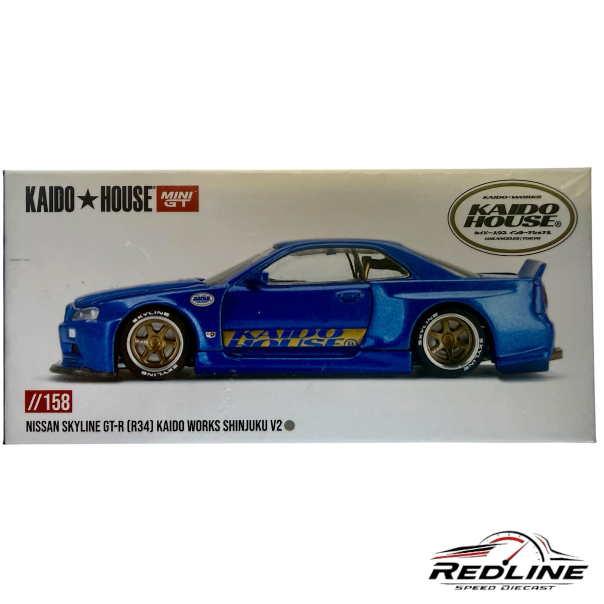 Redline Speed Diecast KAIDO HOUSE Nissan Skyline GT-R R34 Shinjuku V2 blue diecast model car in packaging