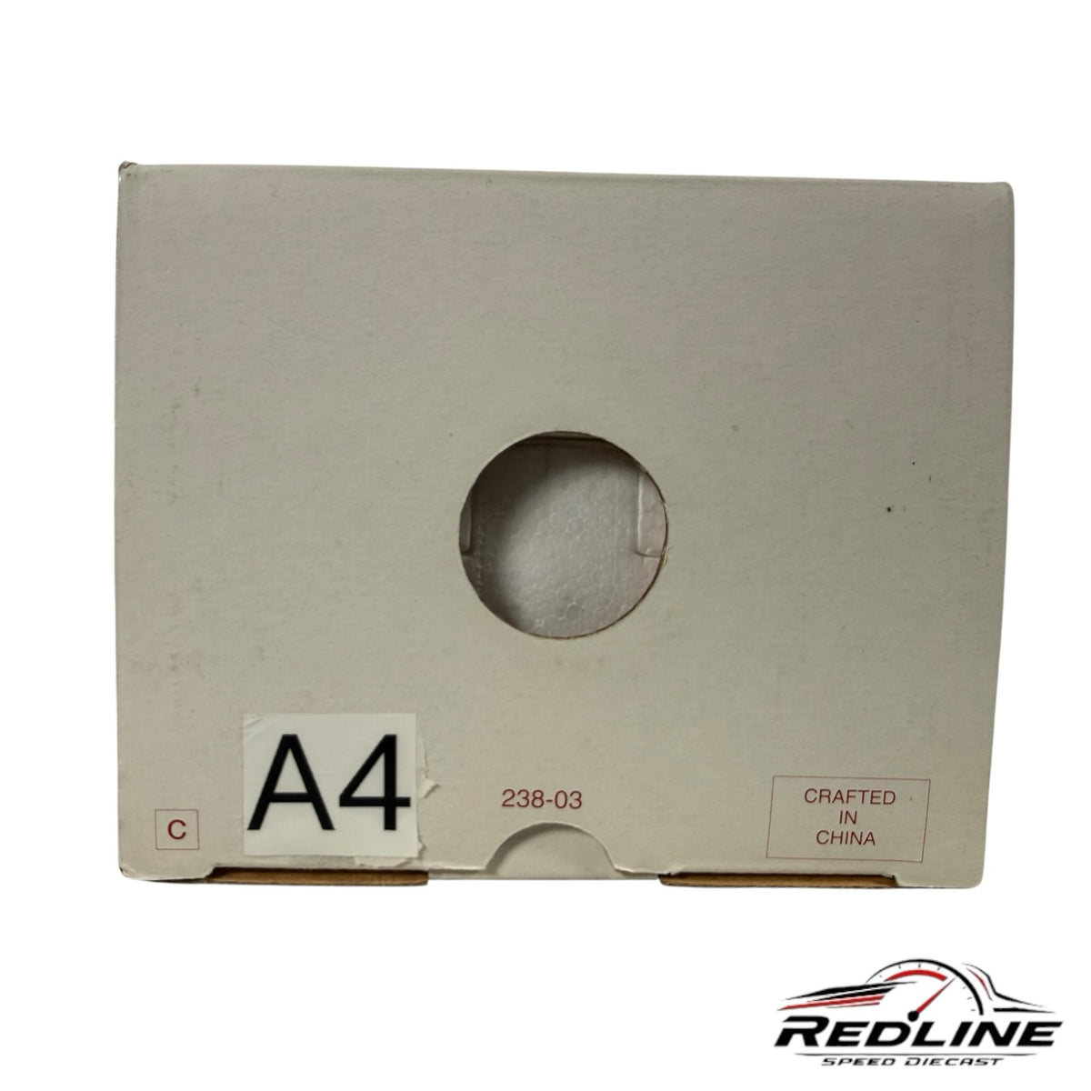 Redline Speed Diecast white cardboard packaging box for a 1955 Nomad model vehicle with A4 label and product details
