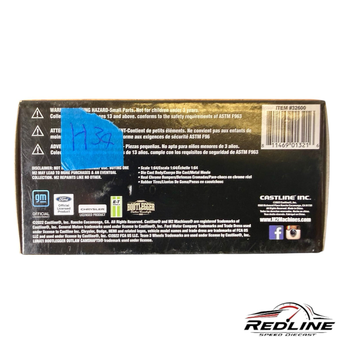 Redline Speed Diecast 1:64 scale M2 Machines 1970 Oldsmobile Cutlass collector box back with product specifications