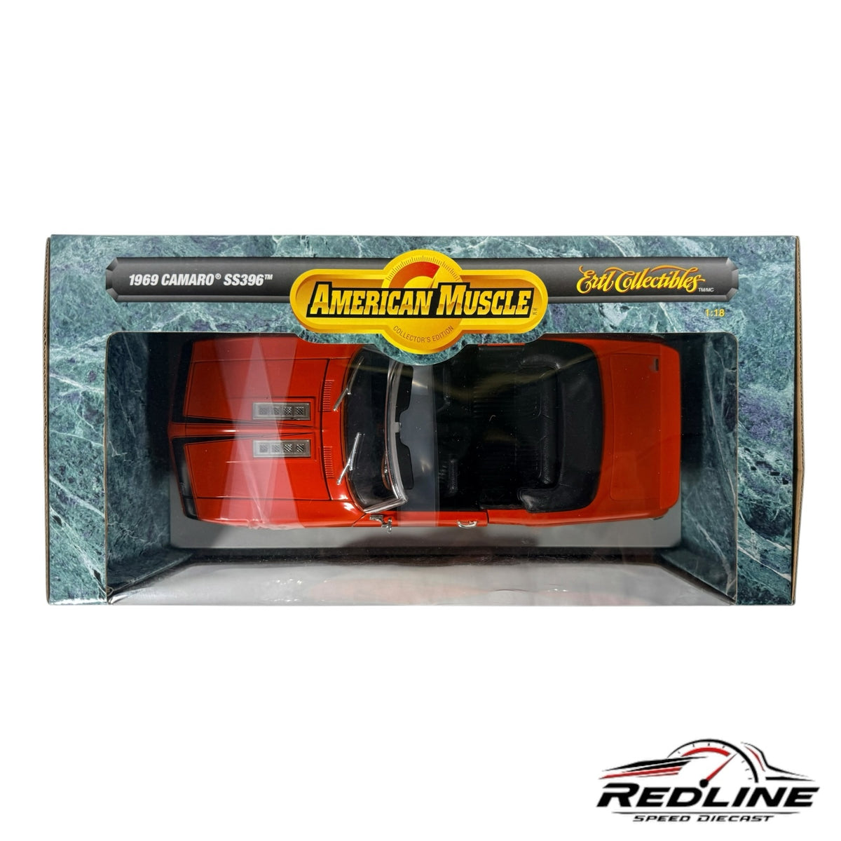 Redline Speed Diecast 1:18 scale orange 1969 Camaro SS396 convertible model car in its original collector box