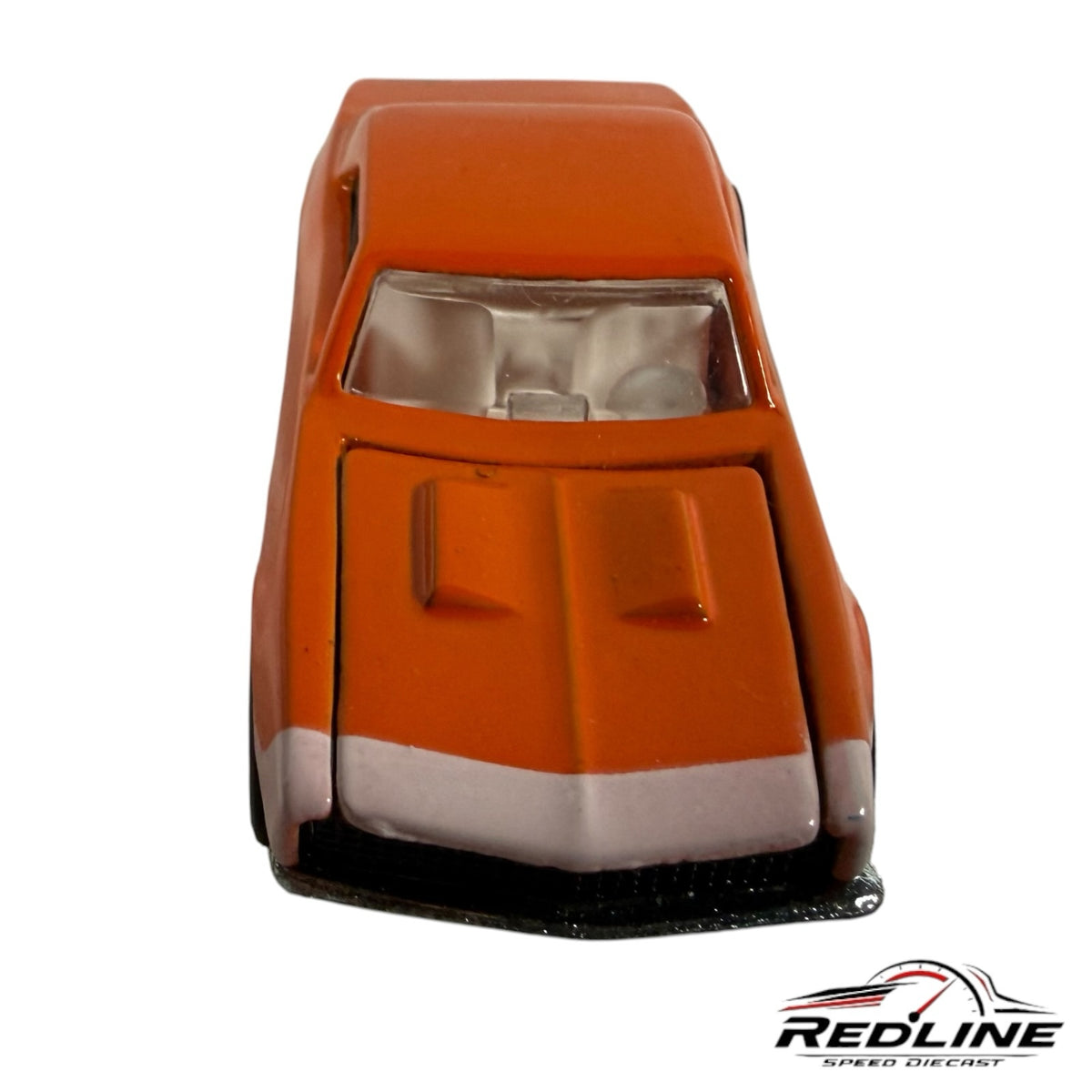 Redline Speed Diecast 1967 Chevrolet Camaro model in vibrant orange with white front detailing, front view.