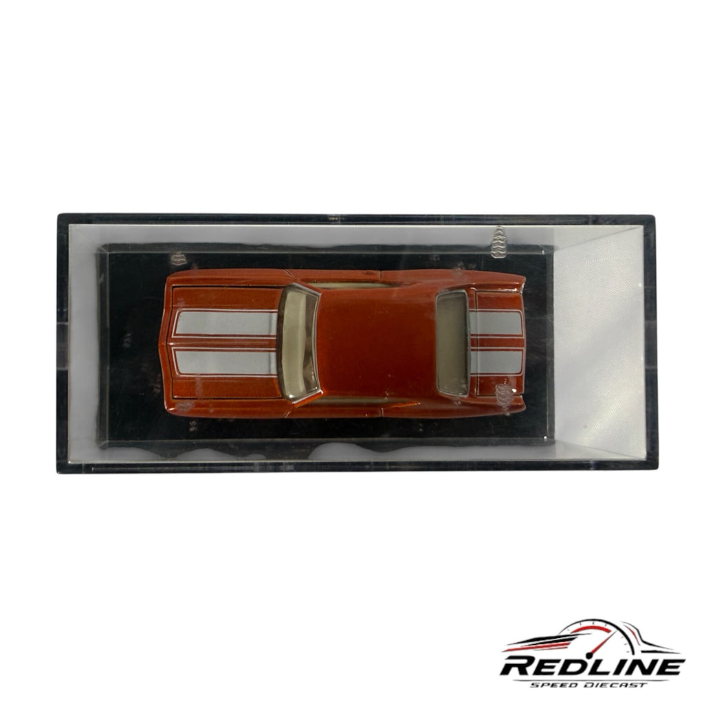 Redline Speed Diecast metallic orange Chevrolet Chevelle SS model car with white racing stripes in an acrylic case