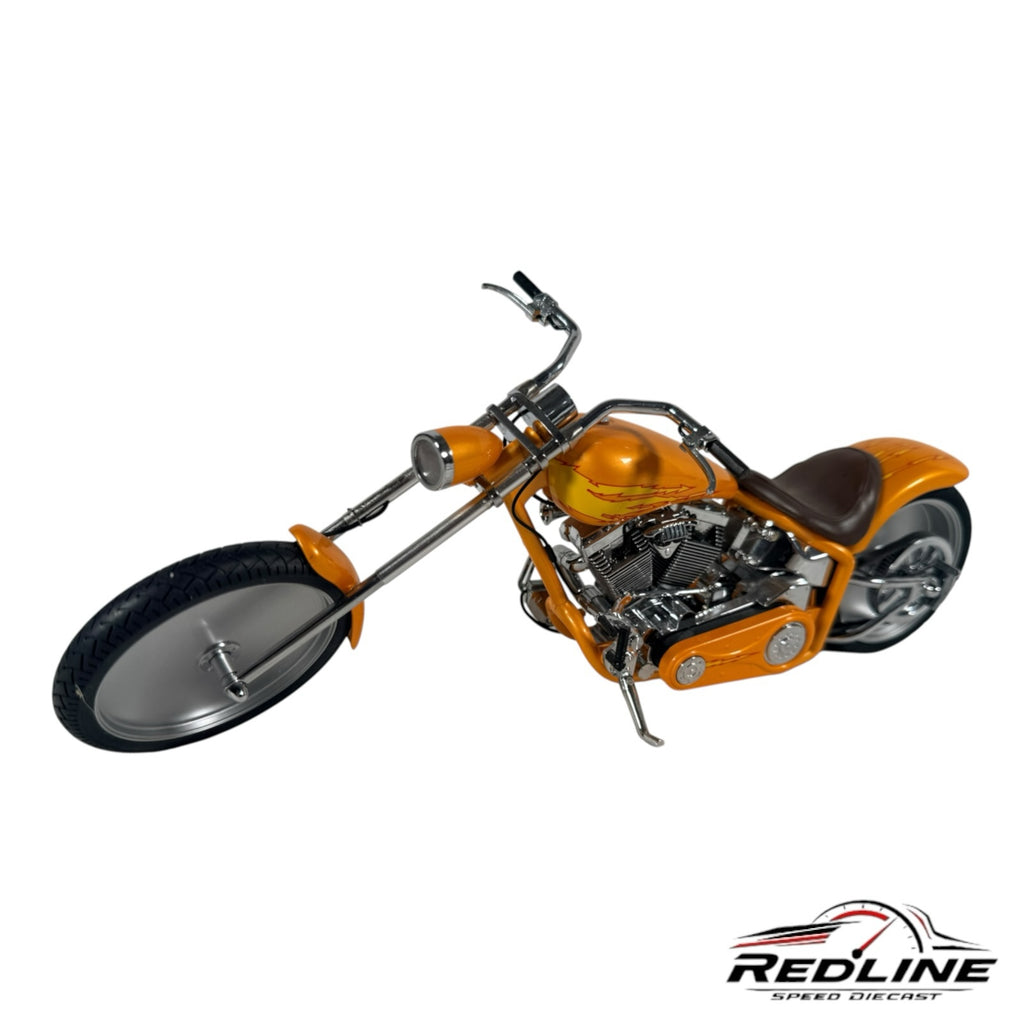 Redline Speed Diecast 1:10 scale orange Lightningblade chopper motorcycle model with chrome engine and flame details