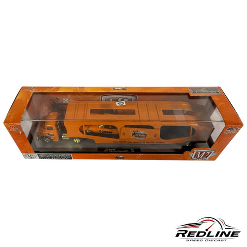 Redline Speed Diecast M2 Machines orange HEMI auto hauler set with Dodge Charger Daytona in display packaging