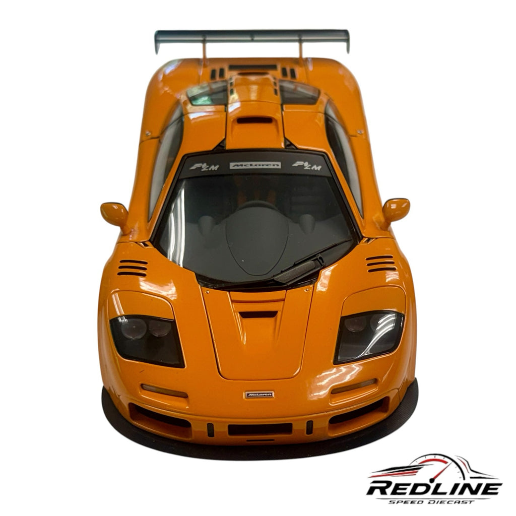 Redline Speed Diecast 1:18 scale orange McLaren F1 LM model car with rear wing, front view