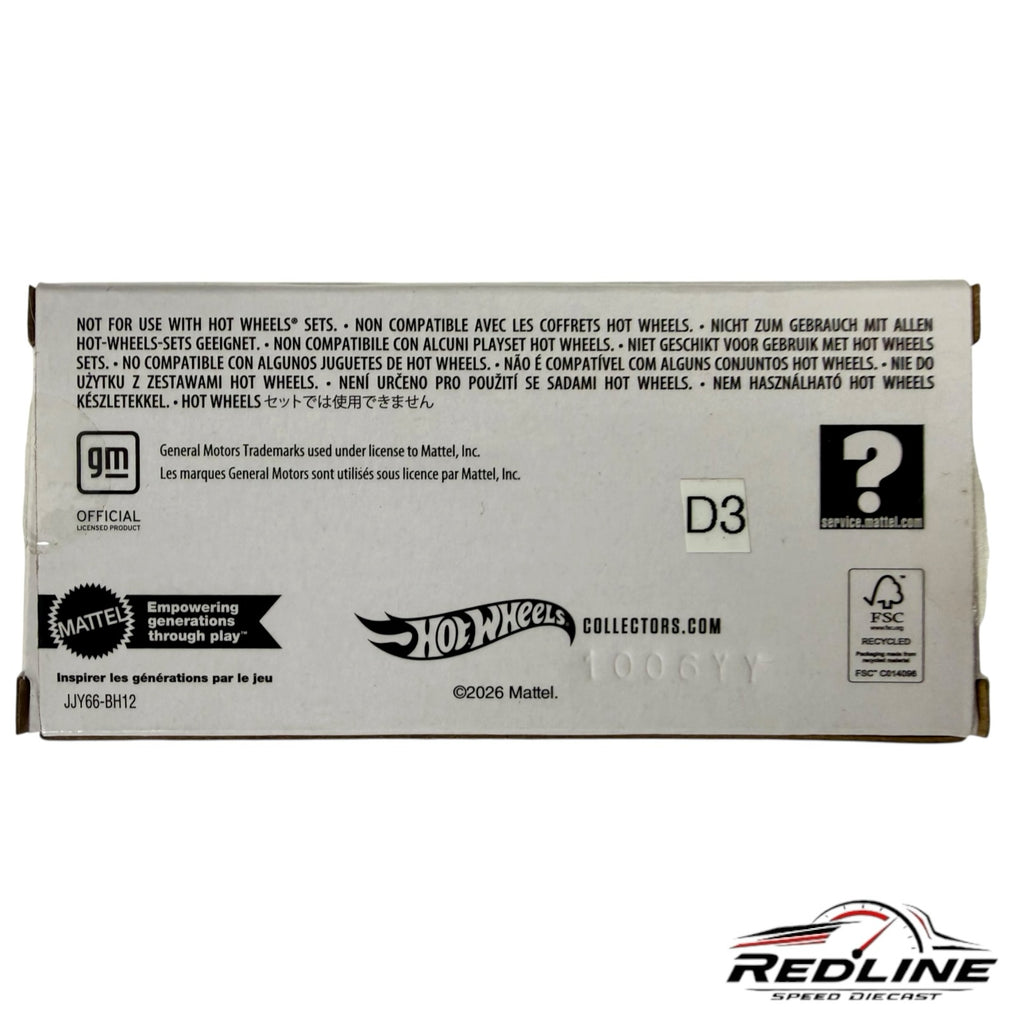 Redline Speed Diecast packaging box bottom with official Mattel and Hot Wheels branding and safety information