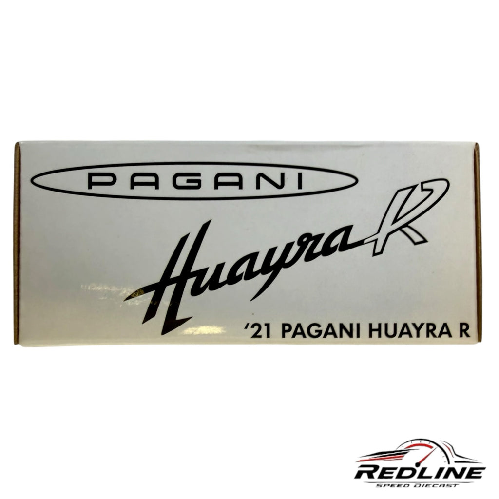 Redline Speed Diecast packaging box for the 2021 Pagani Huayra R collector model featuring elegant black branding.