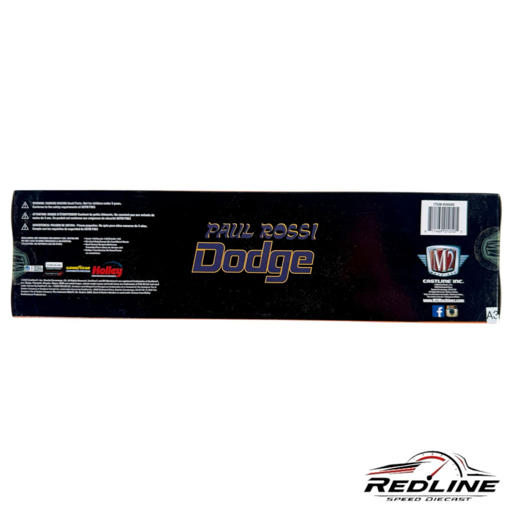 Redline Speed Diecast Paul Rossi Dodge truck and Challenger set packaging box with branding and product details