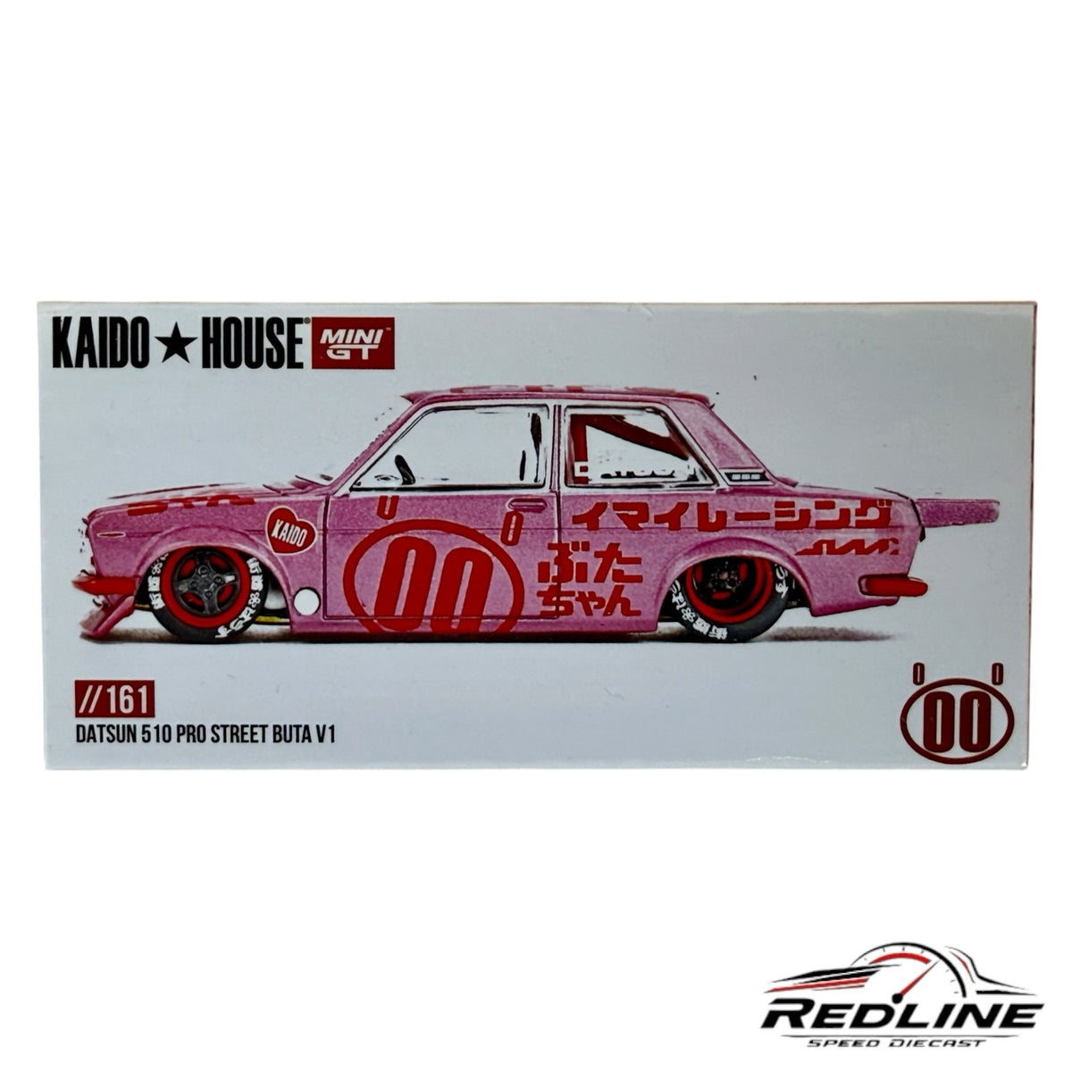Redline Speed Diecast packaging for the pink Kaido House Datsun 510 Pro Street Buta V1 1:64 scale model car