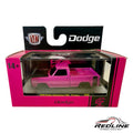 Redline Speed Diecast M2 Machines 1976 Dodge Adventurer 150 truck in pink and black in original display packaging