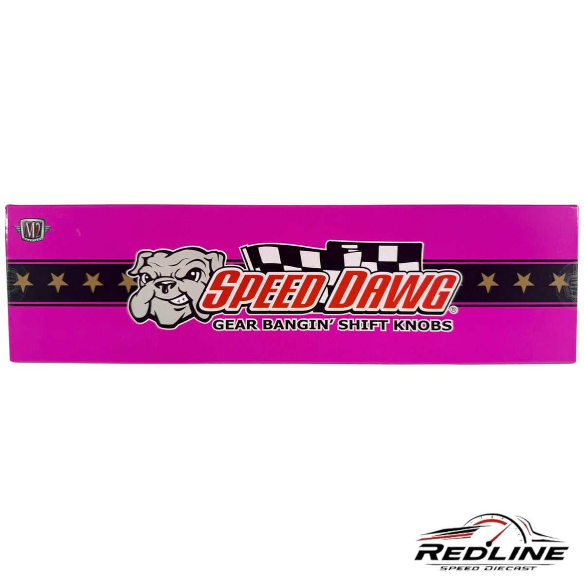 Redline Speed Diecast M2 Machines pink packaging box for Dodge truck and funny car set with Speed Dawg branding
