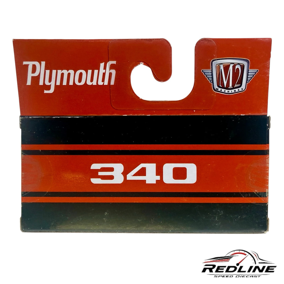 Redline Speed Diecast 1969 Plymouth Barracuda 340 packaging featuring black and red branding with racing stripes
