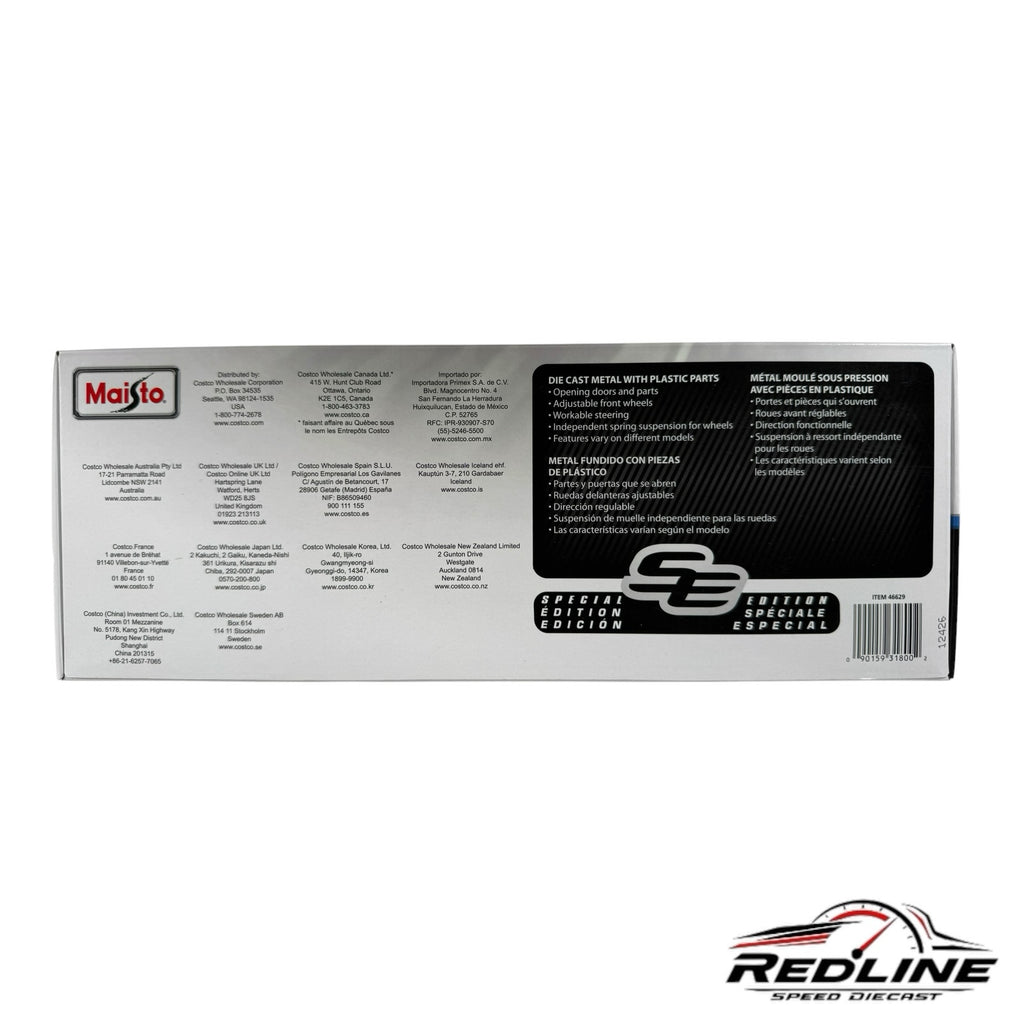 Redline Speed Diecast Maisto Pontiac Firebird Trans Am packaging box back with product features and specifications