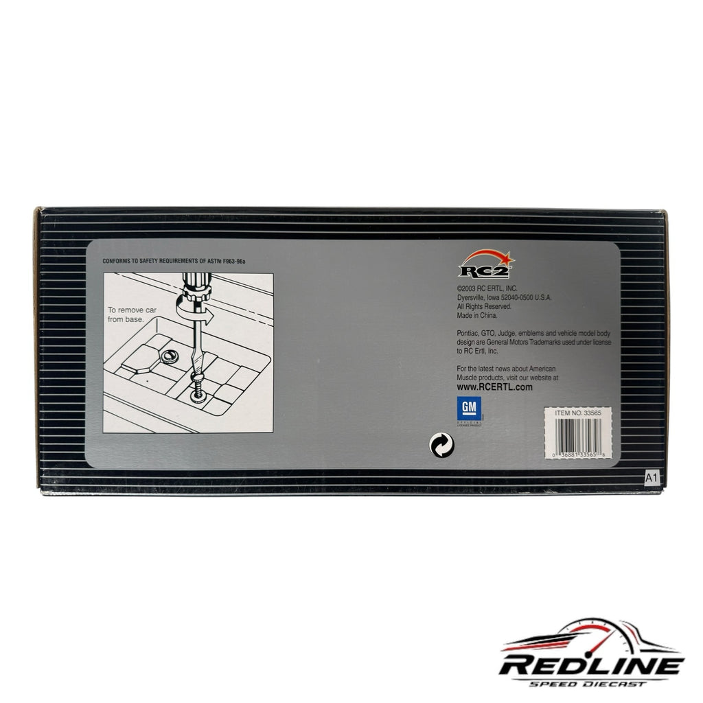 Redline Speed Diecast packaging box for 1969 Pontiac GTO Judge model with assembly instructions and branding