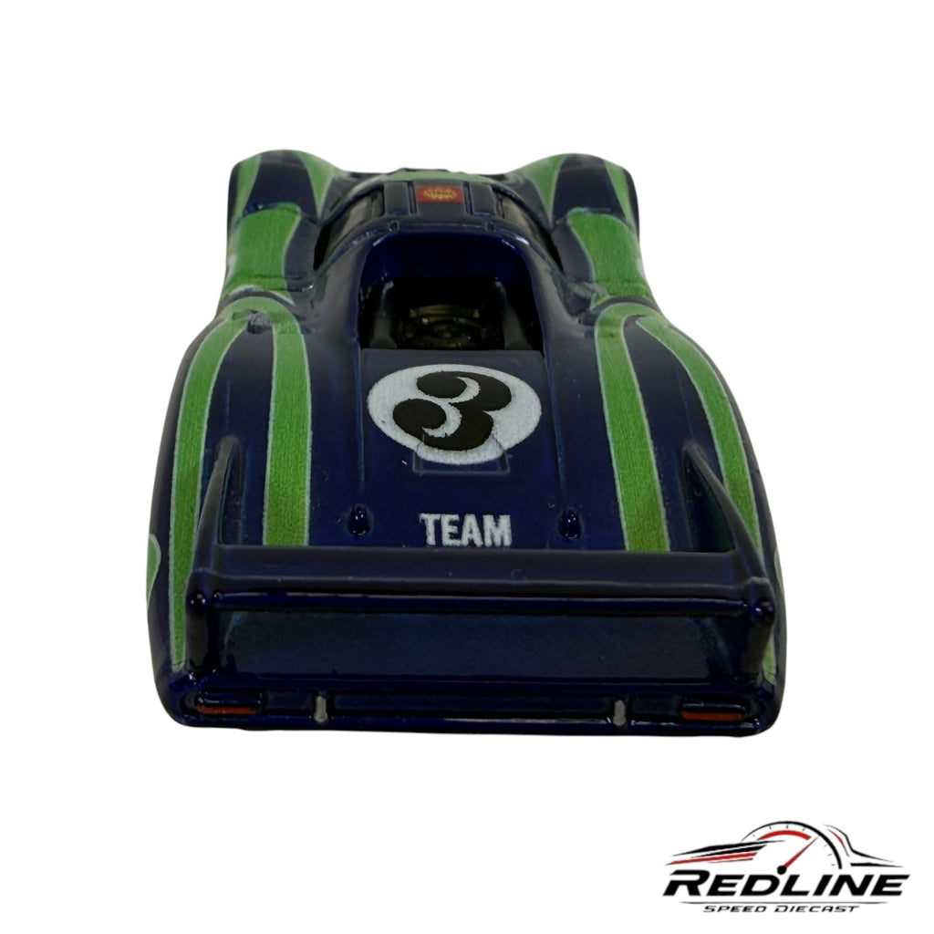 Redline Speed Diecast Porsche 917LH long tail racer in deep blue with green flame graphics and number 3 livery