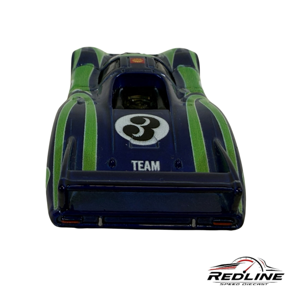 Redline Speed Diecast Porsche 917LH long tail racer in deep blue with green flame graphics and number 3 livery
