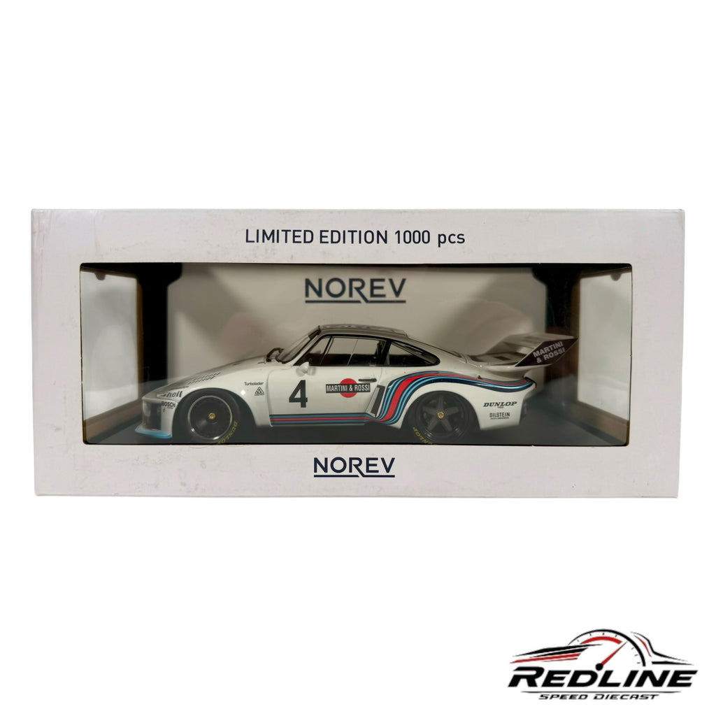 Redline Speed Diecast Norev Porsche 935 Martini Racing model car in white with iconic livery inside display box