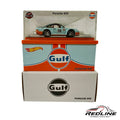 Redline Speed Diecast Hot Wheels Porsche 959 in Gulf livery with number 59 in a clear acrylic display case.