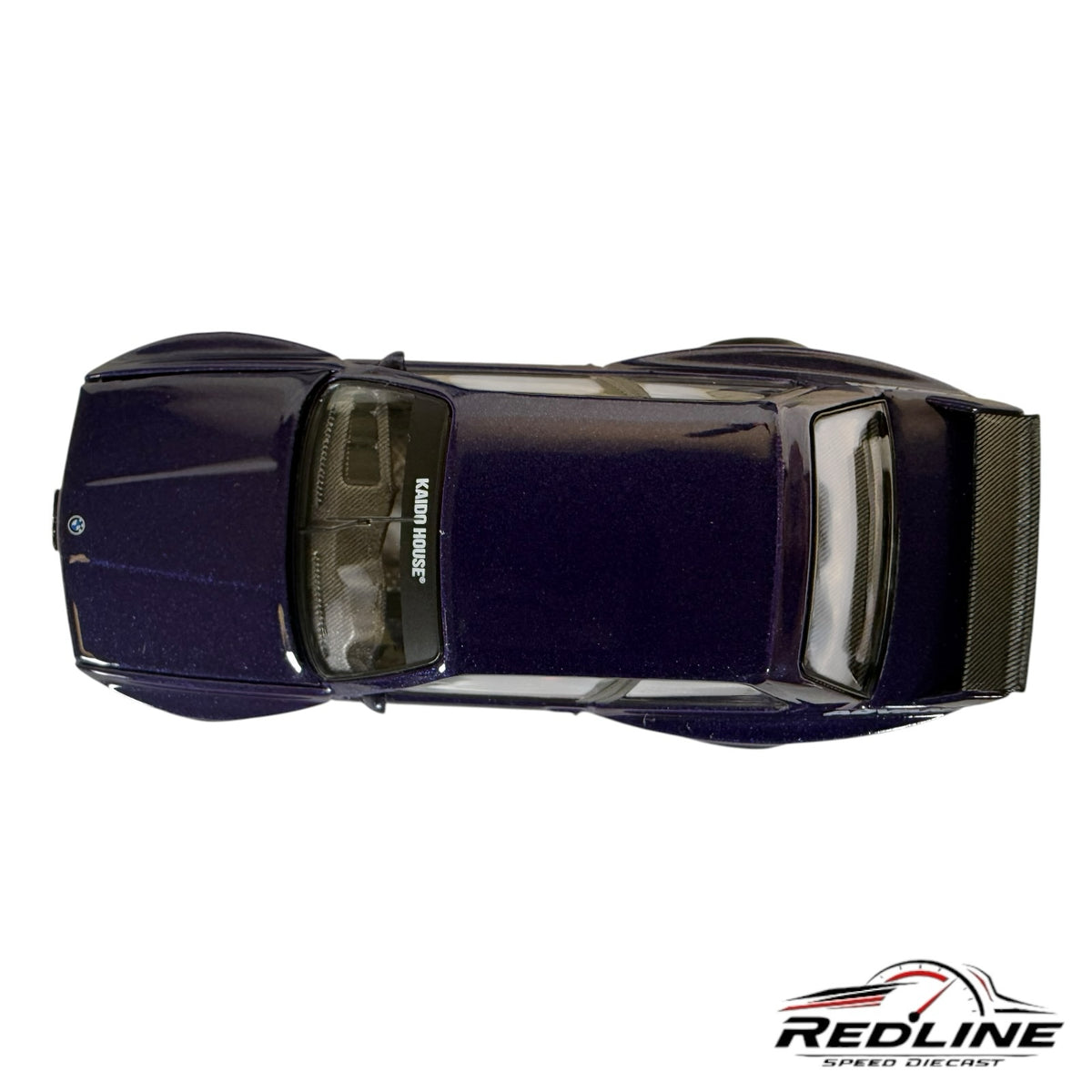 Redline Speed Diecast purple BMW M3 Kaido GT model car, top-down view showing widebody kit and rear wing.