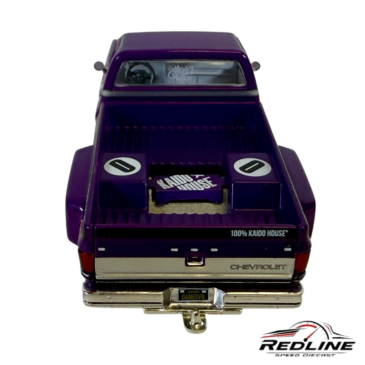 Redline Speed Diecast 1:64 scale purple Chevrolet Silverado dually truck with Kaido House branding and racing livery