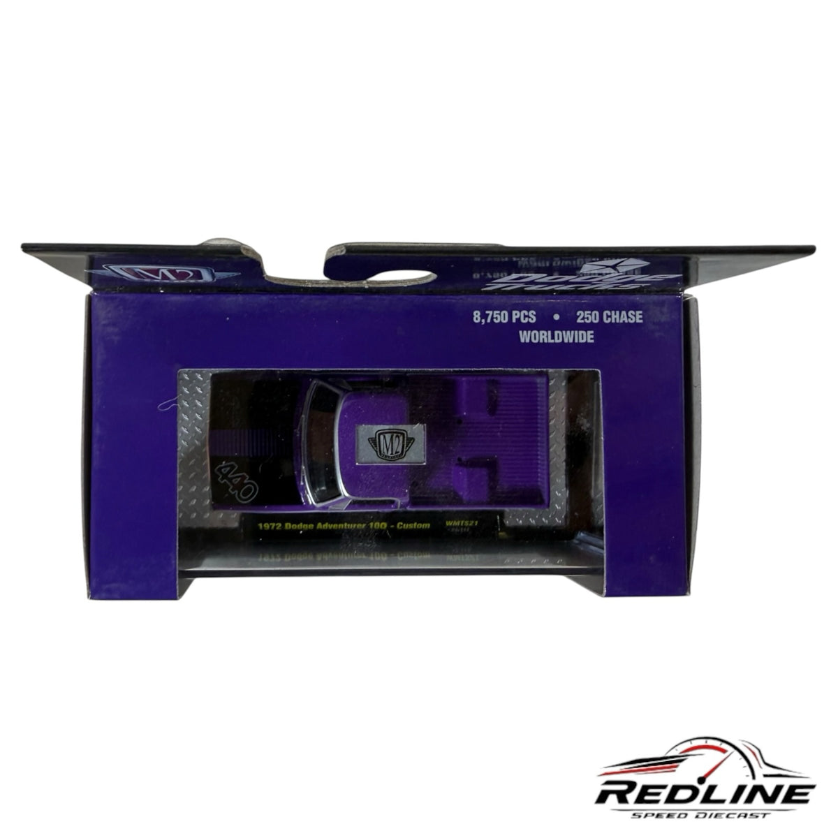 Redline Speed Diecast 1972 purple Dodge Adventurer 100 Custom truck in original M2 Machines display packaging
