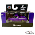 Redline Speed Diecast 1972 purple Dodge Adventurer 100 truck model in original M2 Machines packaging