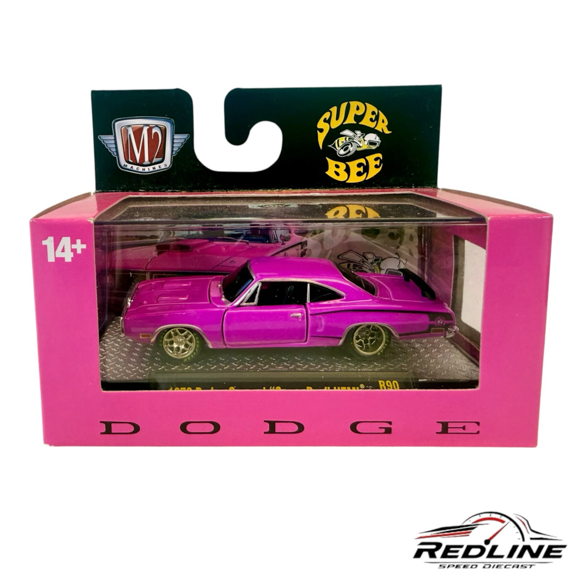 Redline Speed Diecast 1:64 scale 1970 Dodge Coronet Super Bee model car in vibrant purple with chrome details