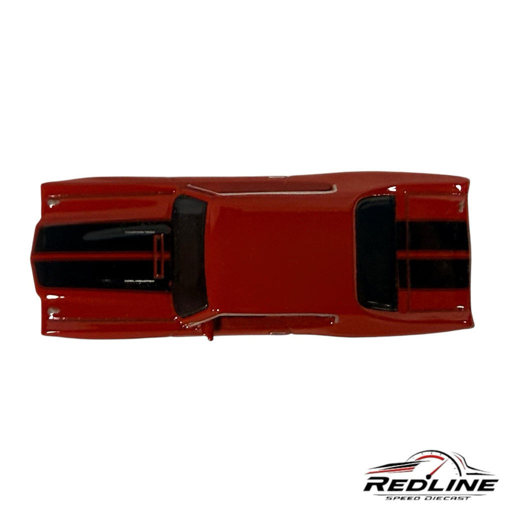 Redline Speed Diecast 1970 Chevrolet Chevelle SS model car in glossy red with black racing stripes, top-down view.
