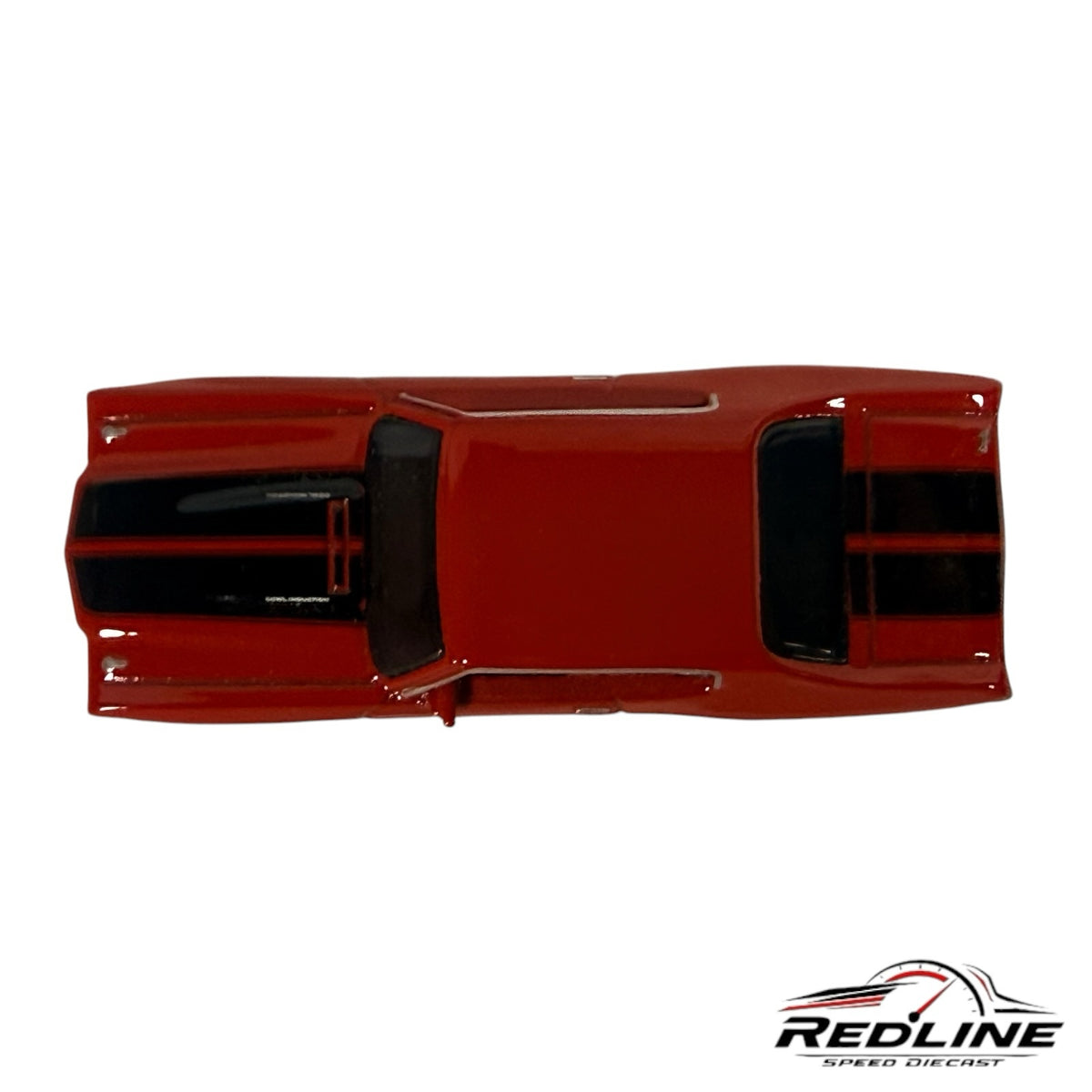 Redline Speed Diecast 1970 Chevrolet Chevelle SS model car in glossy red with black racing stripes, top-down view.