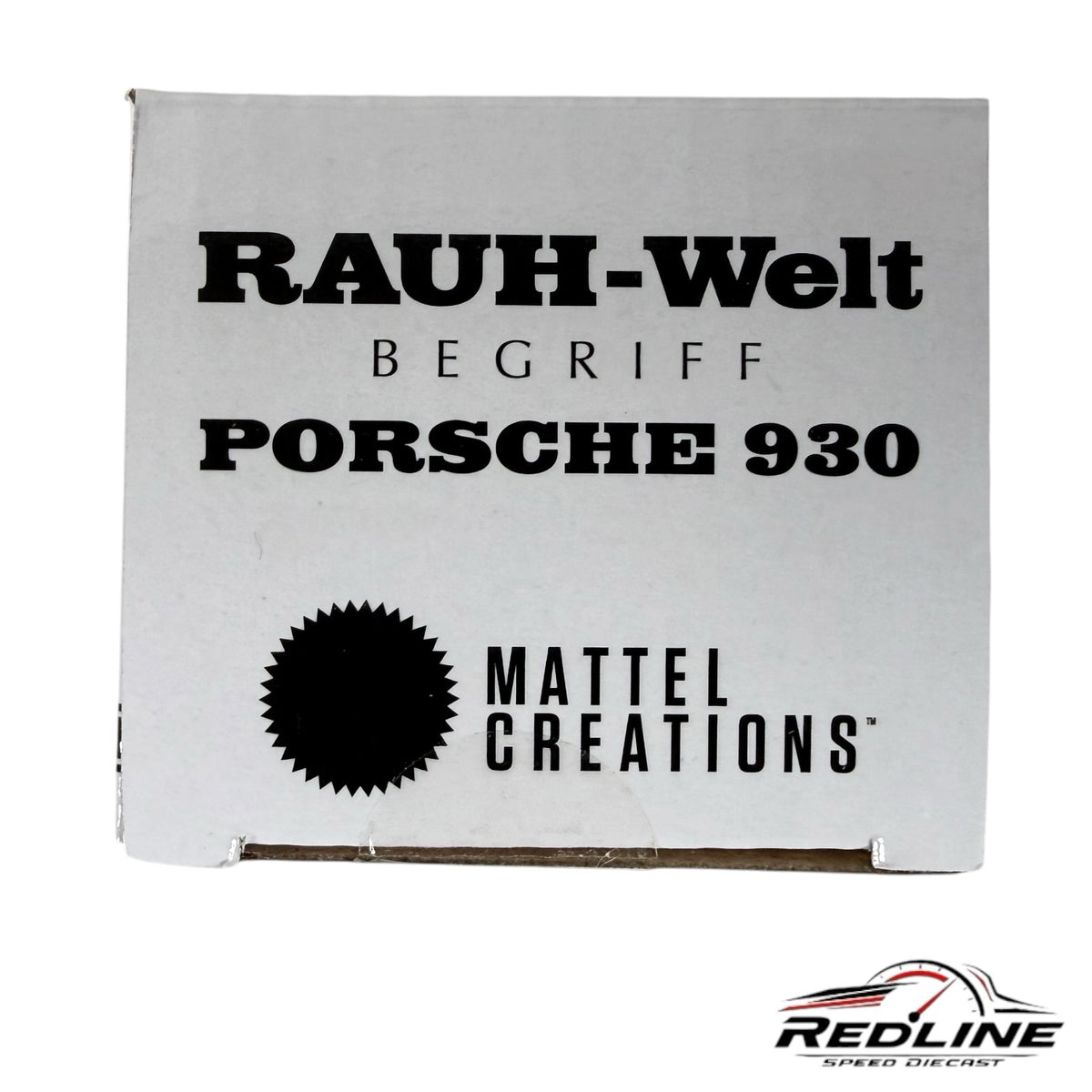 Redline Speed Diecast white collector box for Hot Wheels RWB Porsche 930 featuring black Rauh-Welt Begriff branding