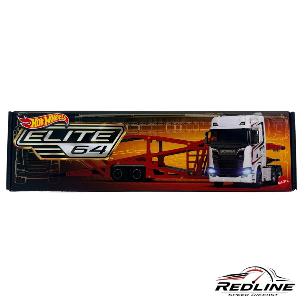 Redline Speed Diecast Hot Wheels Elite 64 Scania 770 S car hauler model in collector packaging