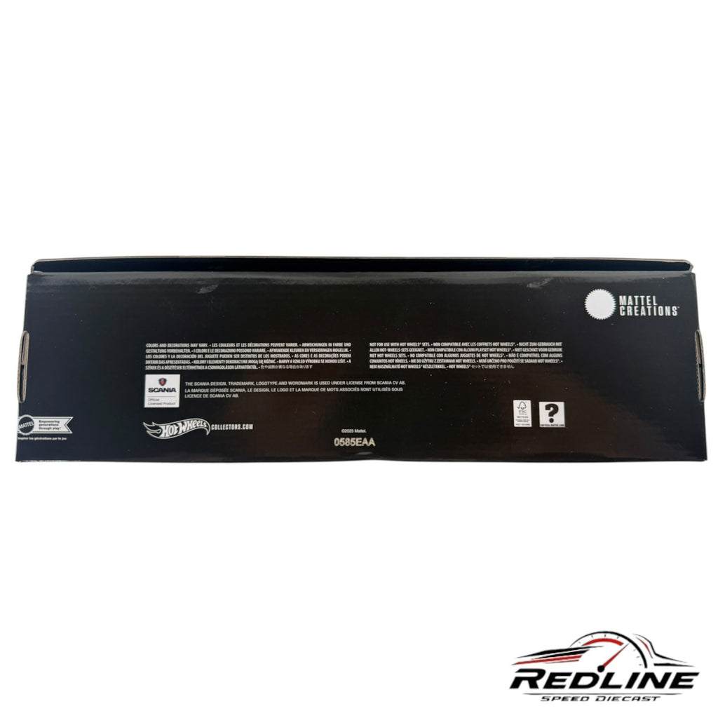 Redline Speed Diecast Hot Wheels Elite 64 Scania 770 S car hauler collector box back view with product information