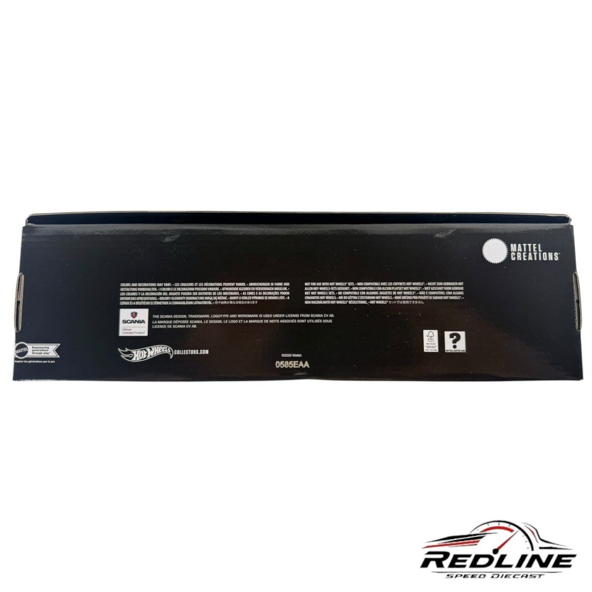 Redline Speed Diecast Hot Wheels Elite 64 Scania 770 S car hauler collector box back view with product information