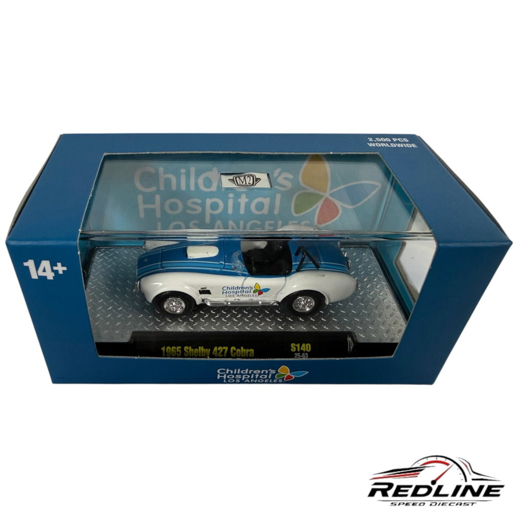 Redline Speed Diecast 1:64 scale 1965 Shelby 427 Cobra model in white and blue with Children's Hospital Los Angeles livery