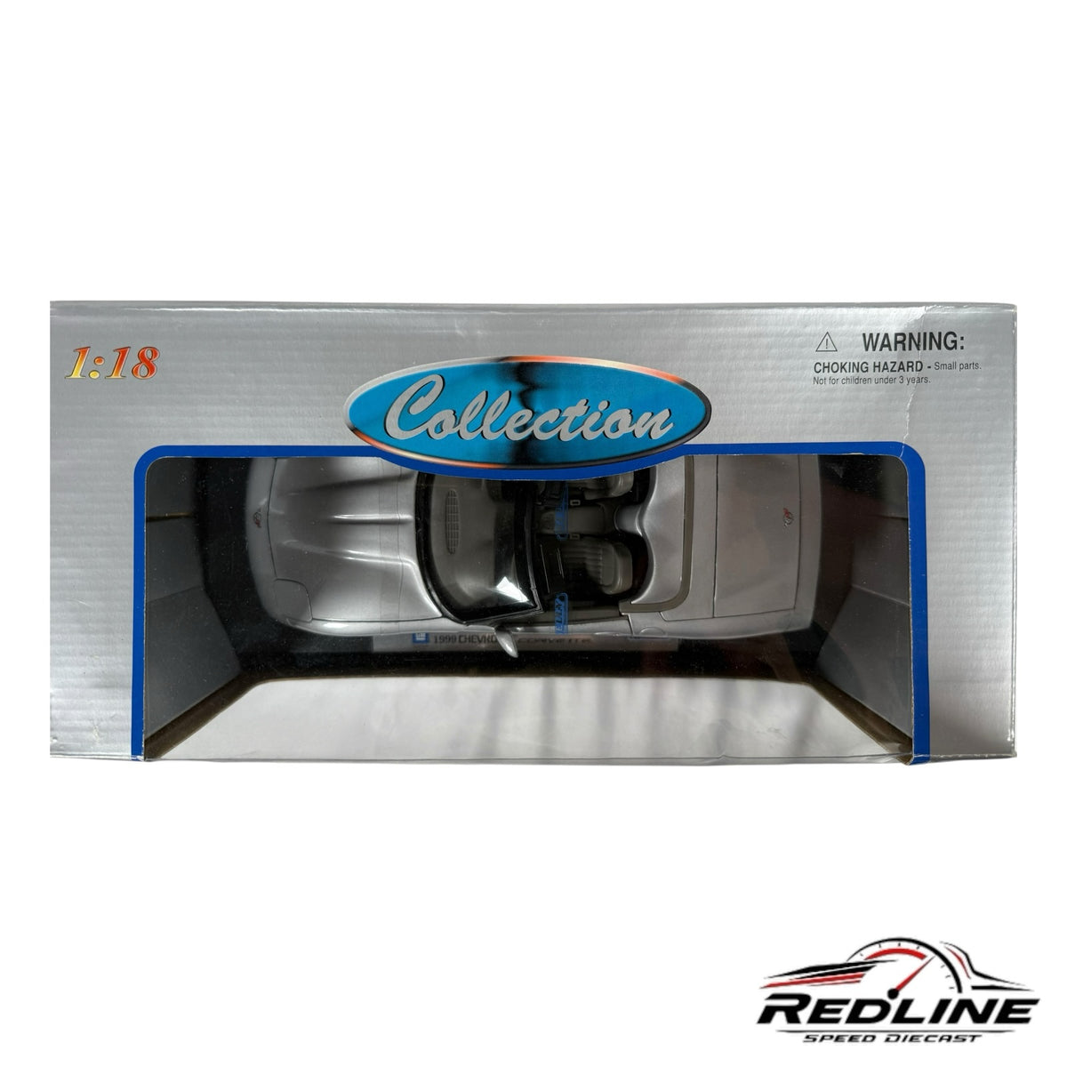 Redline Speed Diecast 1:18 scale silver 1999 Chevrolet Corvette convertible model in original display packaging