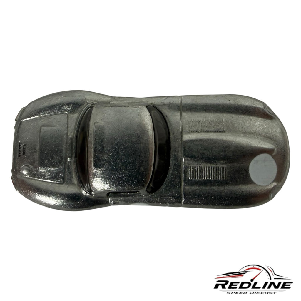 Redline Speed Diecast silver metallic Jaguar Lightweight E-Type model car, top-down view with racing roundel detail.