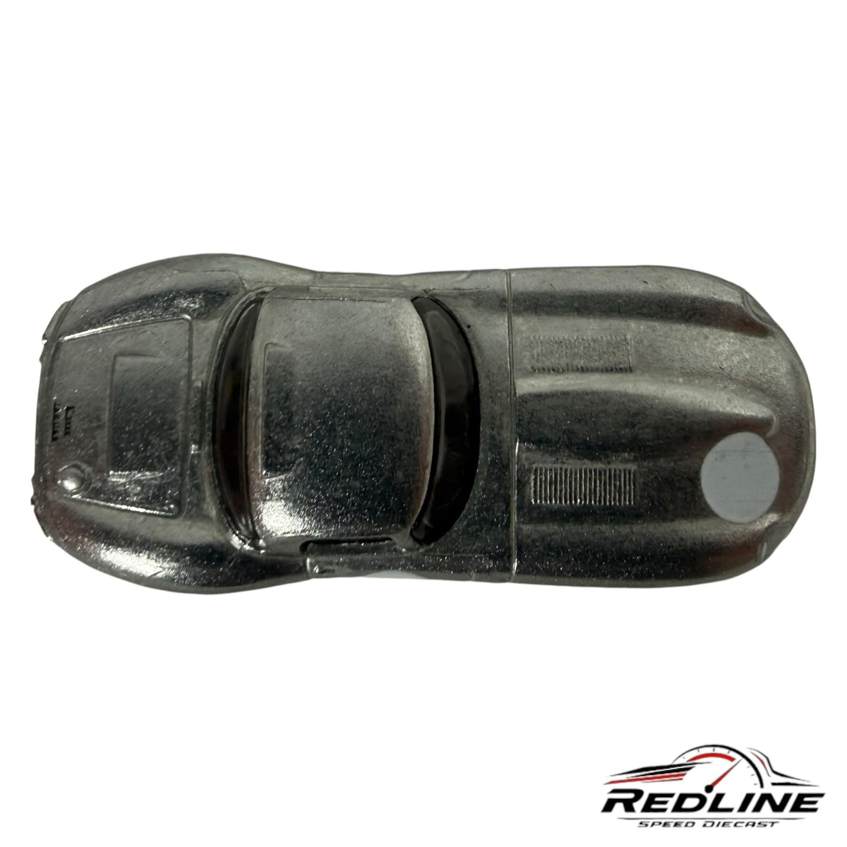 Redline Speed Diecast silver metallic Jaguar Lightweight E-Type model car, top-down view with racing roundel detail.