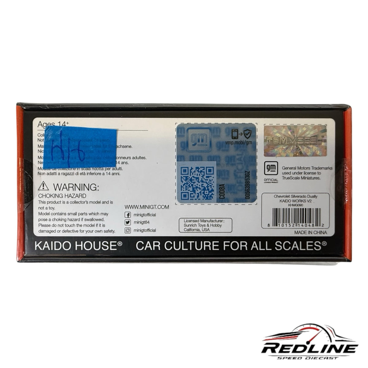 Redline Speed Diecast packaging box for the Kaido House Mini GT Chevrolet Silverado Dually model truck