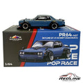 Redline Speed Diecast 1/64 scale blue Hakosuka Skyline GT-R V8 drift model car with wide-body kit on display box