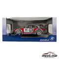 Redline Speed Diecast Solido 1:18 scale Porsche 911 RWB model car in silver and red Martini Racing livery.
