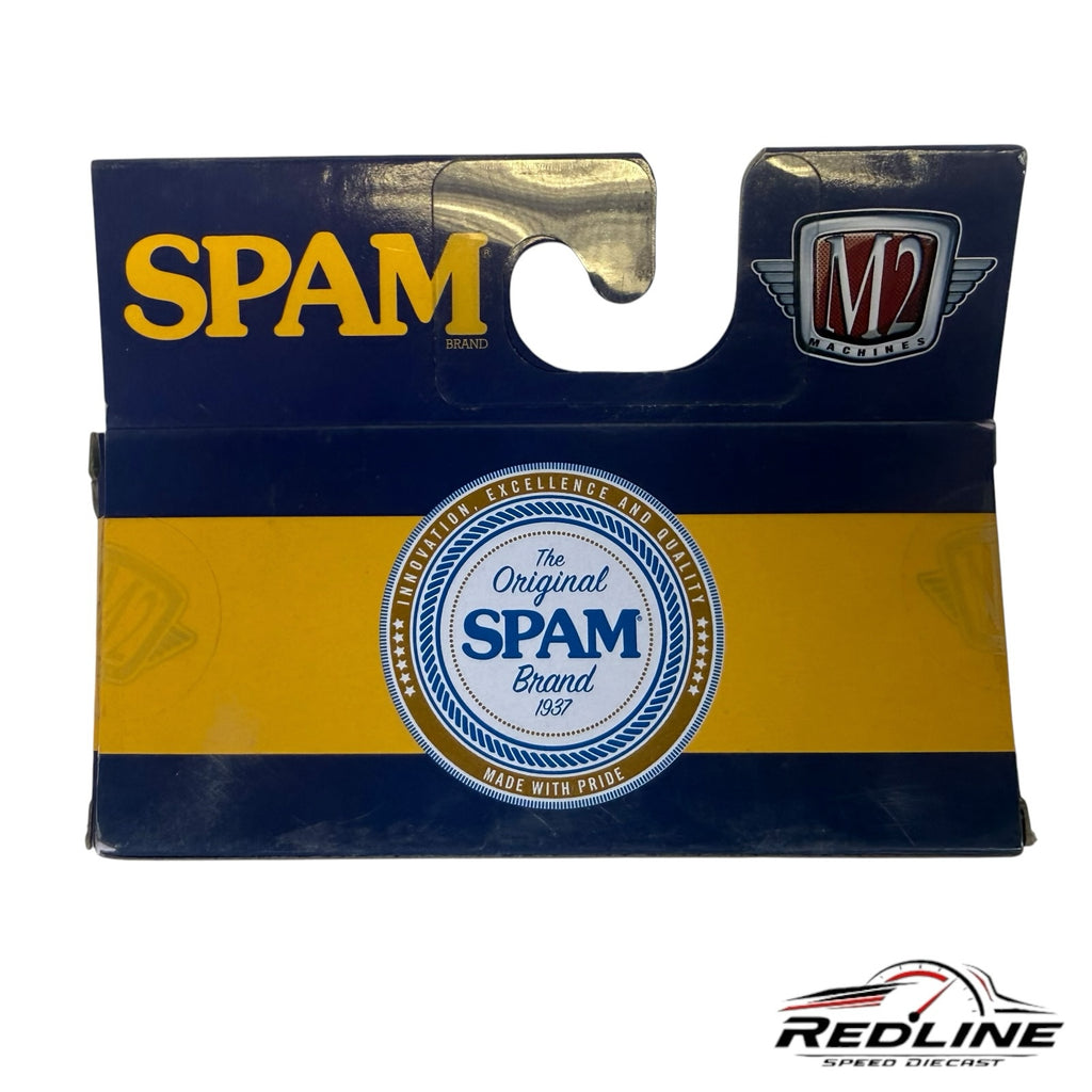 Redline Speed Diecast M2 Machines 1975 GMC Sierra Grande SPAM edition collectible packaging in yellow and blue