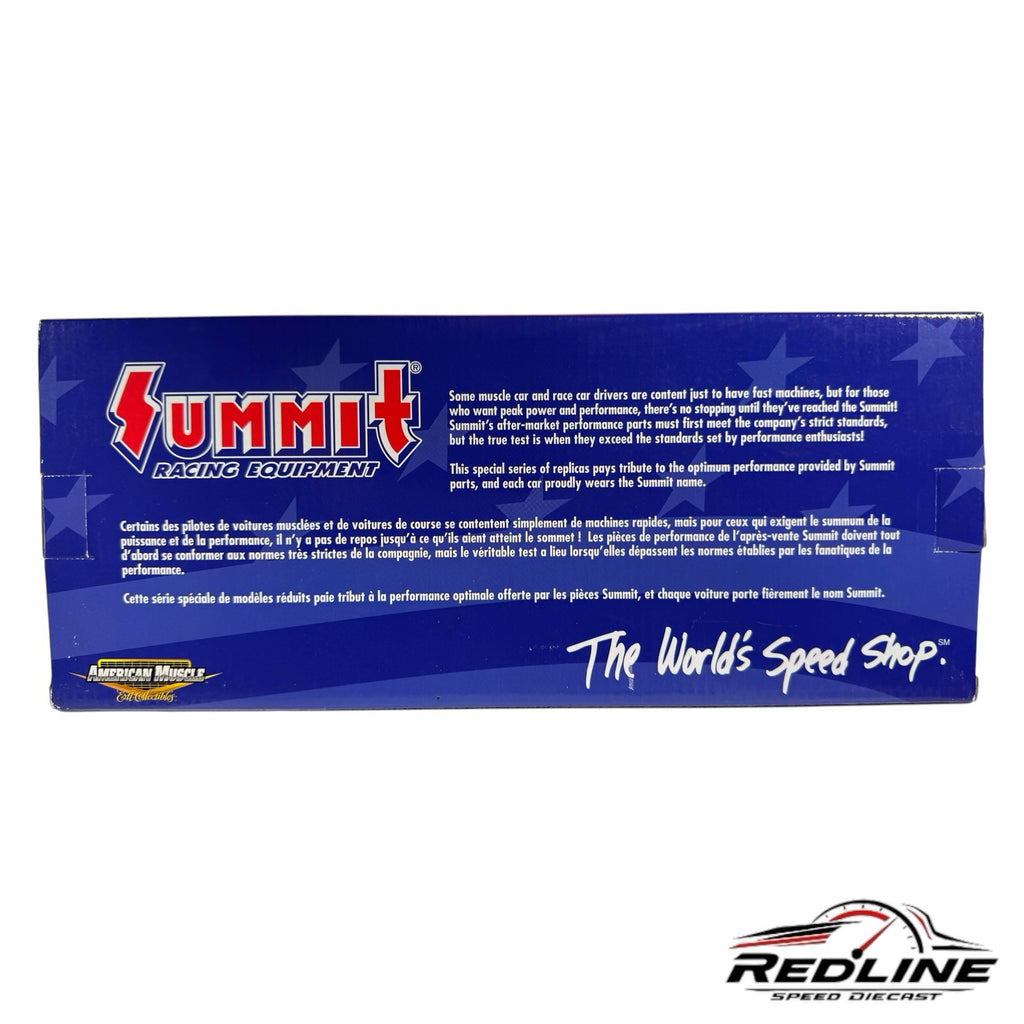Redline Speed Diecast packaging for a 1969 Chevy Camaro model featuring Summit Racing Equipment branding and logos