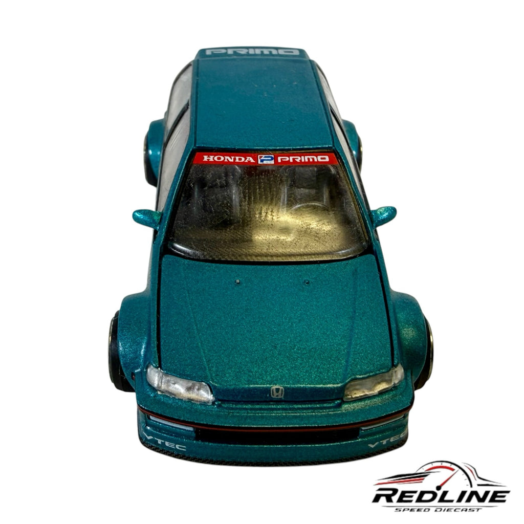 Redline Speed Diecast metallic teal Honda Civic EF Kaido Works model with wide-body kit and Primo branding