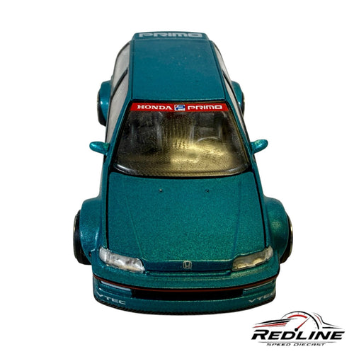 Redline Speed Diecast metallic teal Honda Civic EF Kaido Works model with wide-body kit and Primo branding