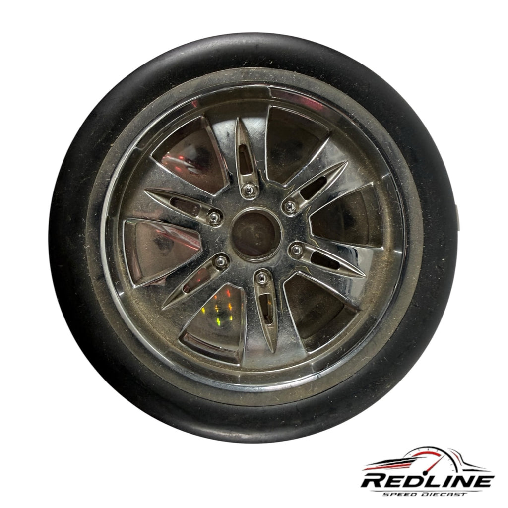 Redline Speed Diecast tire-shaped display case for the Mongoose Rocket Oil collectible drag racing vehicle