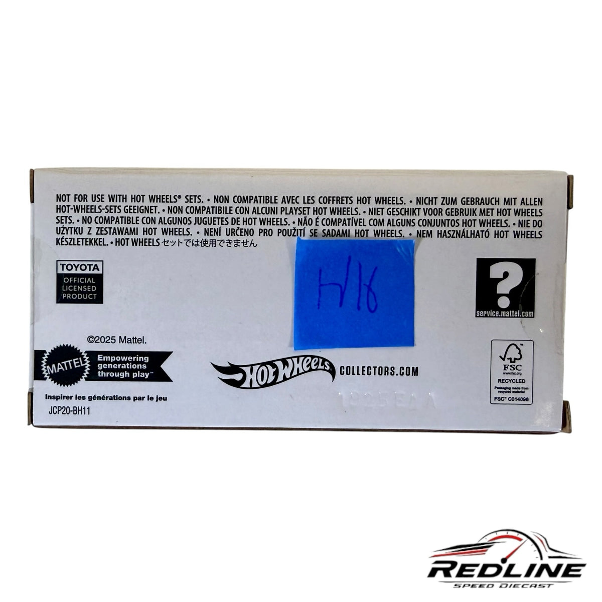 Redline Speed Diecast packaging box for a 1981 Toyota Pickup collectible with official licensing and safety warnings.