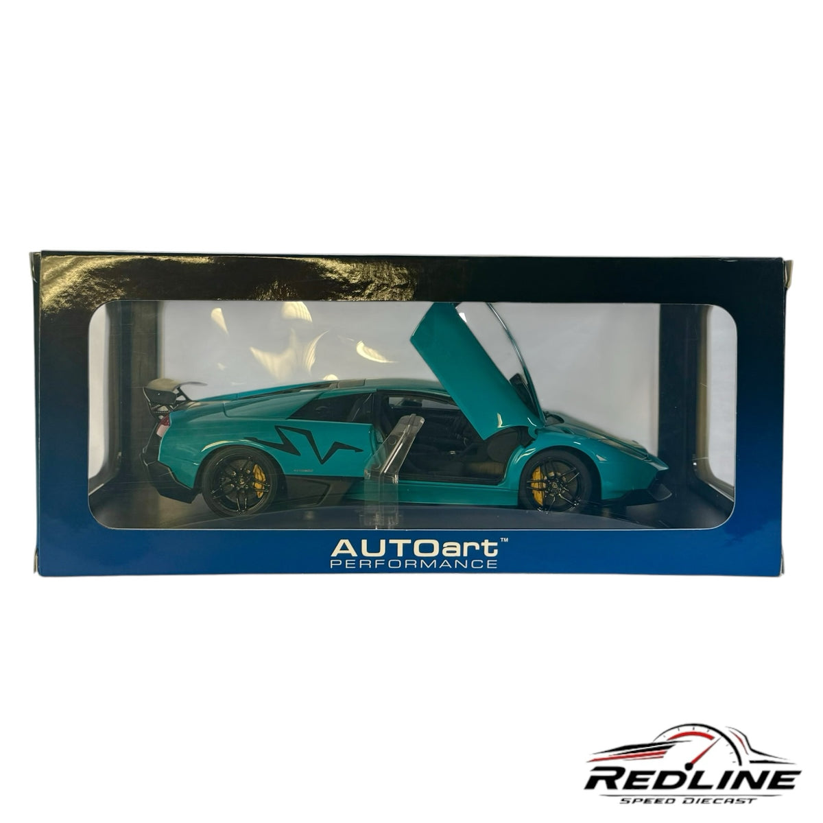Redline Speed Diecast AUTOart 1:18 scale turquoise Lamborghini Murcielago LP670-4 SV model car with open scissor doors